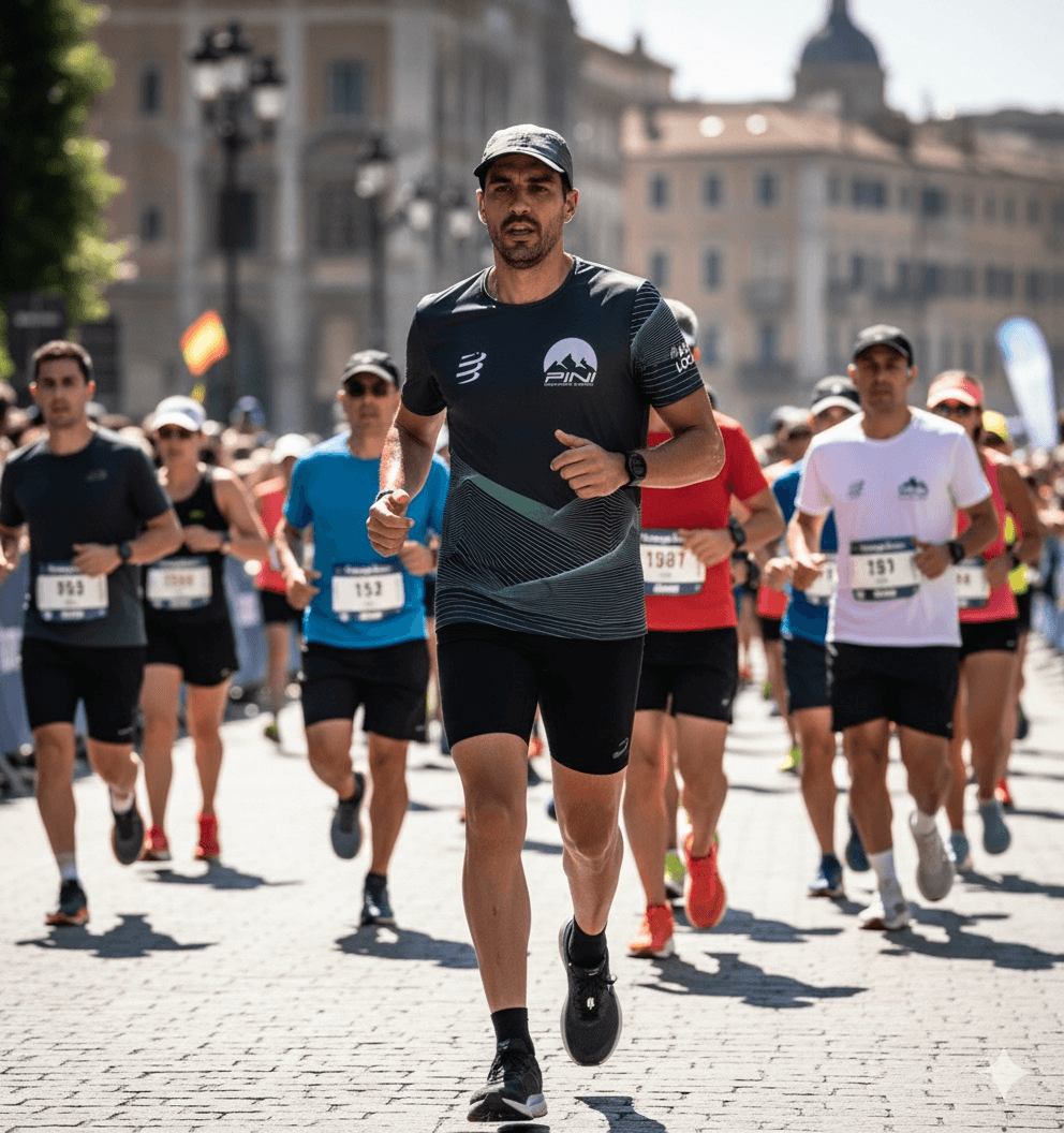 Runners in a marathon showing team sportswear